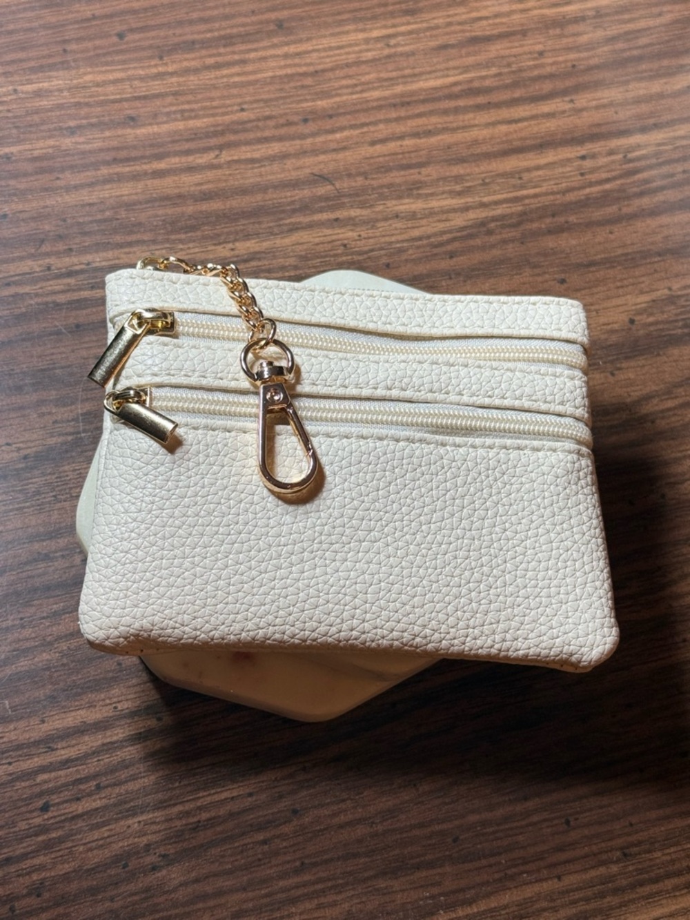Cream Zip Coin Pouch with Gold Hardware